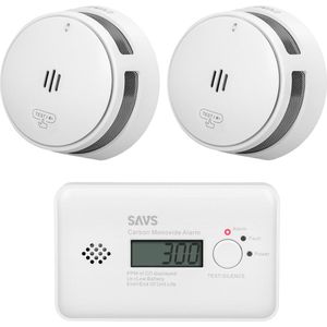 SAVS Brandpreventieset - 2 Rookmelders en 1 Koolmonoxidemelder - 10 jaar batterij - Brandalarm en CO melder - Voldoet aan Europese norm