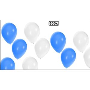 500x Ballonnen blauw/wit - Ballon carnaval festival feest party verjaardag landen Oktoberfest apres ski helium lucht thema