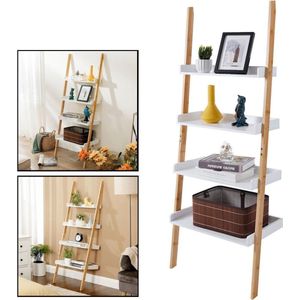 Decopatent® Ladderrek bamboe hout - Houten decoratie ladder - Open ladderkast - Ladder rek - Plantentrap - Boekenkast - Traprek