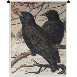 Wandkleed Antieke Vogelprenten - Antieke vogelprent spreeuwen Wandkleed katoen 120x160 cm - Wandtapijt met foto XXL / Groot formaat!