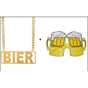 Bier ketting goud + Bril Bierglazen - Bier set - bier feest apres ski carnaval Oktoberfest ketting festival gele rakker