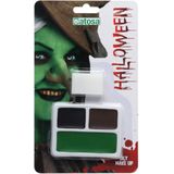 Halloween Heksen verkleed schmink/make-up set - bruin/zwart/groen - met sponsje - Halloween