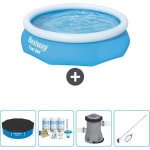 Bestway Rond Opblaasbaar Fast Set Zwembad - 305 x 76 cm - Blauw - Inclusief Afdekzeil - Onderhoudspakket - Pomp - Schoonmaakset