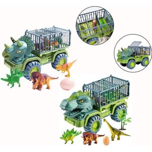 XL Speelset Dinosaurus T-Rex Tyrannosaurus Triceratops Truck Dino Vrachtauto 39CM - met 3 Dinosaurussen en Ei - Vrachtwagen heeft Beweegbare Delen - Kooi kan open - 2 Modellen worden willekeurig geleverd bij een bestelling