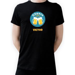T-shirt met naam Victor|Fotofabriek T-shirt Cheers |Zwart T-shirt maat S| T-shirt met print (S)(Unisex)