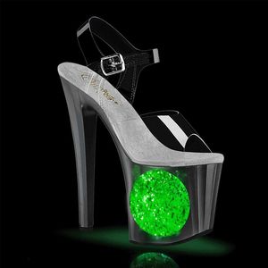 Pleaser - ENCHANT-708LT-CIRCLE Sandaal met enkelband, Paaldans schoenen - US 7 - 37 Shoes - Zilverkleurig/Transparant