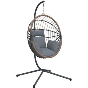 vidaXL Hangstoel met standaard rattan en staal lichtgrijs - Hangstoel - Hangstoelen - Schommelstoel - Stoelschommel