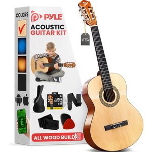 Pyle Akoestische Gitaar Set- Beginner 3/4 Maat Gitaar - Volledig Houten Instrument voor Kinderen, Volwassenen- 91,4 cm