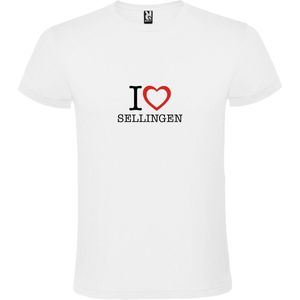 Wit T shirt met print van 'I love Sellingen' print Zwart / Rood size XXL