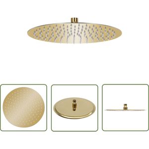 The Living Store Regendouchekop rond 30 cm roestvrij staal goudkleurig - Regendouchekop - Gouden Douchekop - Douchekop Rvs - Douchekop Met Anti-kalksysteem - Ronde Douchekop