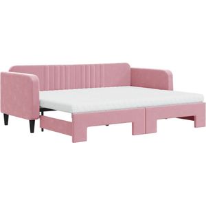 vidaXL-Slaapbank-onderschuifbed-en-matrassen-80x200-cm-fluweel-roze