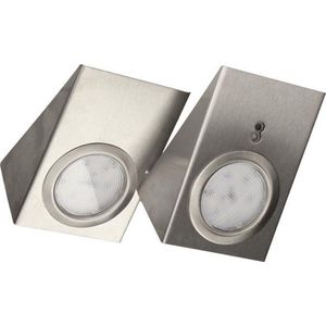 Onderbouw keukenverlichting met contactloze schakelaar - 2x 2,5 Watt - 2x 180 Lumen - Onderbouwverlichting - Kastverlichting - Keukenverlichting - RVS/INOX