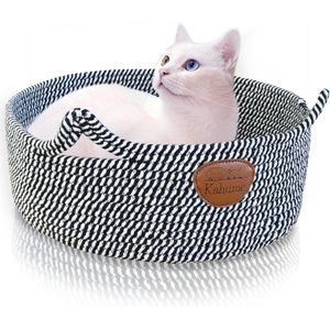 Kattenbed, wasbaar, kattenmand van katoenen touwen, ECO kattenmand, hondenmand, gevlochten voor katten, slaapplaats, ligplaats, bedje, huisdierenbed, mandje, kattenbed, zwart-wit