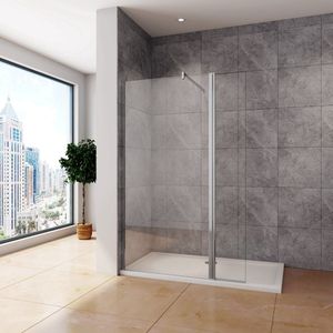 50x200cm inloopdouche + 40x200cm draaibaar hoekprofiel + F-vorm: 140cm Stabilisatiestang 8mm NANO EasyClean veiligheidsglas douchescherm