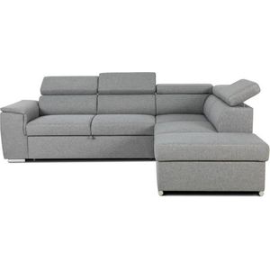 Omkeerbare hoekbank met commode - 5 plaatsen - DAYTONA - Grijze stof - 260 x 77 / 94 x 216 cm