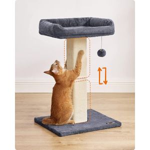 Kattenkrabpaal, krabpaal met sisal, kattenboom met platform van pluche 40 x 30 cm, hoogte 71, donkergrijs PCA022G01