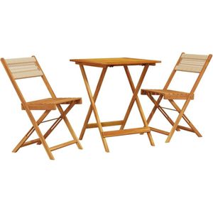 The Living Store 3-delige Bistroset polypropeen en massief hout beige - Tuinmeubel - Bistroset - Acacia Hout - Buitentafel - Terrasstoel