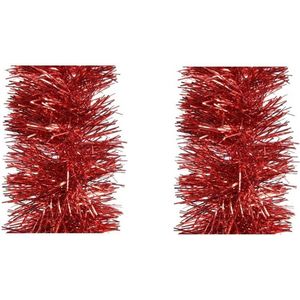 2x stuks rode folie slingers/guirlandes 270 x 10 cm - kerstboomslingers/kerstguirlandes - Kerstboomversiering rood