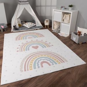 Paco Home Kindertapijt Kinderen Vloerkleed Kinderkamer Antislip Regenboog Hart Stippen 240x340 cm