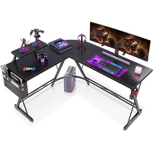 Hoekbureau L-vormig gamingbureau pc-gamingbureau - grote monitorstandaard - thuiskantoor studieplek - donkerzwart 147 x 120 cm Hoekbureau