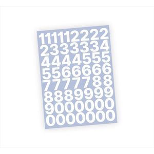 Cijfer stickers / Plaknummers - Stickervel Set - Wit - 3cm hoog - Geschikt voor binnen en buiten - Standaard lettertype - Mat