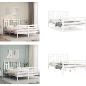 vidaXL Bedframe met hoofdbord massief hout wit 120x200 cm - Bedframe - Bedframes - Bed - Tweepersoonsbed