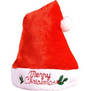 Fienosa Kerstmuts Merry Christmas Tekst - Luxe Pluche - Omvang 25 cm - Kerstcadeau