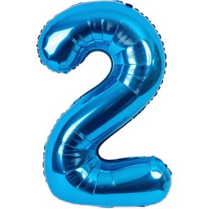 Festivz Blauwe Cijfer Ballon 2 - Blauw – 81 CM - Decoratie – Feestversiering – Blue - Verjaardag - Bruiloft - Feest