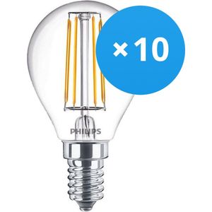 Voordeelpak 10x Philips Corepro LED Lustre E14 Kogel Filament Helder 4.3W 470lm - 827 Zeer Warm Wit | Vervangt 40W