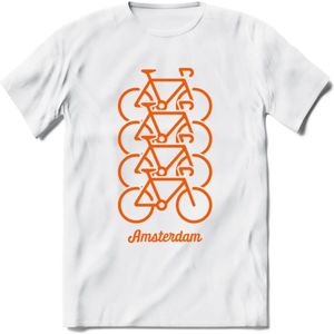 Amsterdam Fiets Stad T-Shirt | Souvenirs Holland Kleding | Dames / Heren / Unisex Koningsdag shirt | Grappig Nederland Fiets Land Cadeau | - Wit - M
