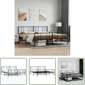 The Living Store Bedframe met hoofd- en voeteneinde metaal zwart 183x213 cm - Metalen Bedframe - Klassiek Bed - Zwart Bed - Bed Met Opbergruimte - Boxspring Bed