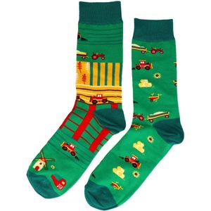 Sokken Grappige Print Boerderij Tractor Patroon Katoen Uniseks Schoenmaat 38-45 Funny Happy Socks Farm Sokkenlol