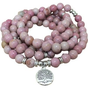 108 Kralen Levensboom Roze Mala Ketting | 8mm Rhodochrosiet Edelsteen | Meditatie Kralenketting | Rozenkrans | Vrouwen Mannen Armband | Sparkolia