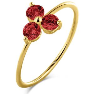 Silventi 9NBSAM-G230083 Gouden Ring met Drie Zirkonia Steentjes - Bloem - 7,3x7,7mm - Rood - Maat 54 - 14 Karaat - Goud