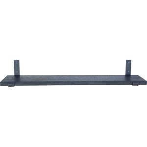 GoudmetHout - Massief eiken wandplank - 200 x 20 cm - Zwart Eiken - Inclusief industriële plankdragers L-vorm UP MAT BLANK - lange boekenplank