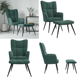 vidaXL Relaxstoel met voetenbank fluweel donkergroen - Relaxstoel Met Voetenbank - Relaxstoelen Met Voetenbanken - Zetel Met Voetenbankje - Zetels Met Voetenbankjes