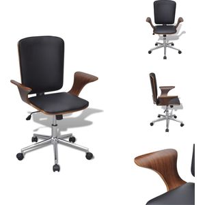 vidaXL Kantoormeubilair - ergonomische bureaustoel - walnotenhouten frame - 69 x 57 cm (B x D) - hoogwaardig kunstleer - Bureaustoel