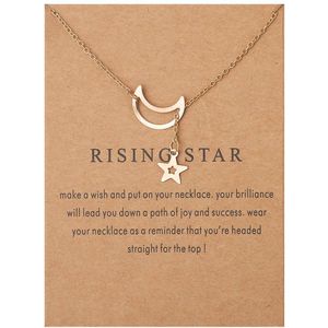 Bixorp Luck Gouden Dames Ketting met Halve Maan & Ster - "" Rising Star"" - 45/50cm - Cadeau voor Vrouw - Goudkleurig