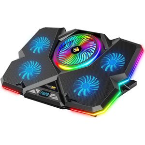 Cosmic Byte Cyclone RGB Laptop Cooling Pad with 5 Fans | USB Hub (Black/Blue) Adjustable Height | Adjustable Fan Speed | Provides Effective Protection | Excellent Cooling Effect