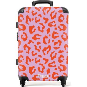 NoBoringSuitcases.com® - Koffer groot - Rolkoffer lichtgewicht - Roze met rode panterprint - Reiskoffer met 4 wielen - Grote trolley XL - 20 kg bagage