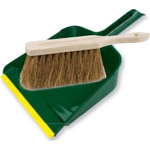 Buemag Stoffer en blik set voor buiten - groen/naturel - kunststof - hout met kokosharen
