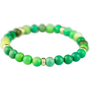 Armband natuursteen: Green Grass Agaath 6mm & 14kt goud