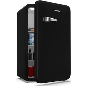 Klarstein Audrey Evo 90L Retro Mini Kühlschrank - Leise 40 dB, Kompakter Kühlschrank Klein mit Verstellbaren Füßen, Wendetür, Mechanischem Thermostat, Schwarz