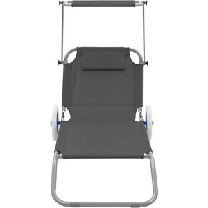 vidaXL Ligbed met luifel en wieltjes - Inklapbaar Ligbed - Strandstoel - Lounge Stoel - Tuinstoel - Relaxstoel