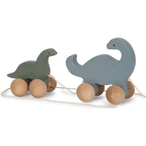 Konges Sløjd Houten Trekspeeltje Rolling Dino Family | Blue *