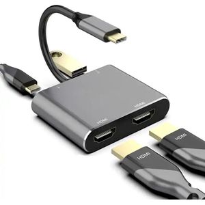 TOJ 4 in 1 USB Type C naar 4K Dual HDMI - USB C (Thunderbolt) - USB 3.0 Hub