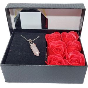 Cadeaubox special - Roos Cadeau Doos Rozenkwarts - Rozenkwarts Punthanger - Ketting - Cadeau doos kunst rozen