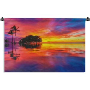 Wandkleed Zonsondergang op het strand - Kleurrijke wolken door de zonsondergang langs het strand Wandkleed katoen 180x120 cm - Wandtapijt met foto XXL / Groot formaat!