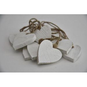 Decoratiehangers - Houten Hart 7x7cm White-wash 10 Stuks