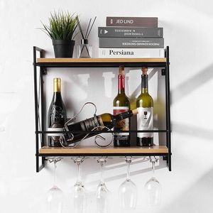 wijnflessen, vrijstaand, flessenrek met glashouders, voor keuken, bar, Wijnrek 55cm